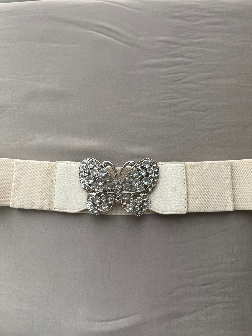 Crystal Butterfly Elastic Waist Belt - Ivory 26-28" waist